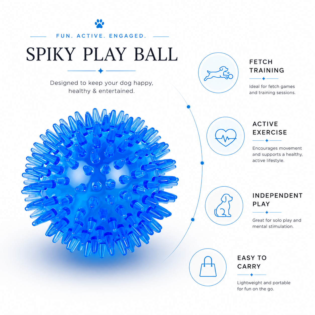 Durable TPR Chew Ball Dog Toy for Fetch Training and Active Play - Blue