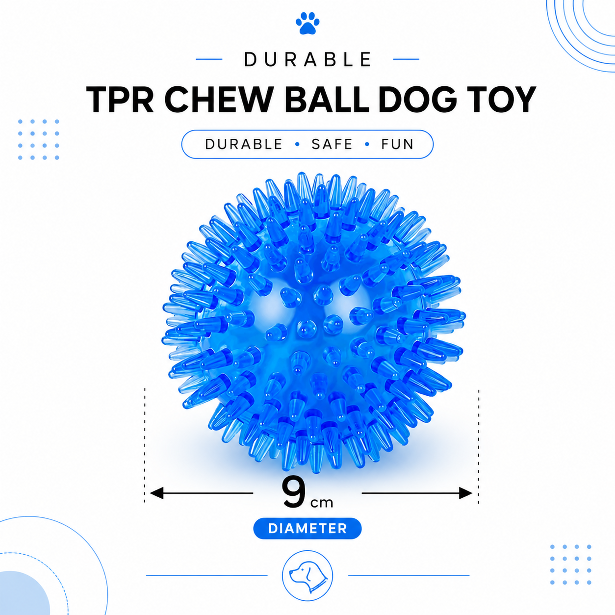 Durable TPR Chew Ball Dog Toy for Fetch Training and Active Play - Blue
