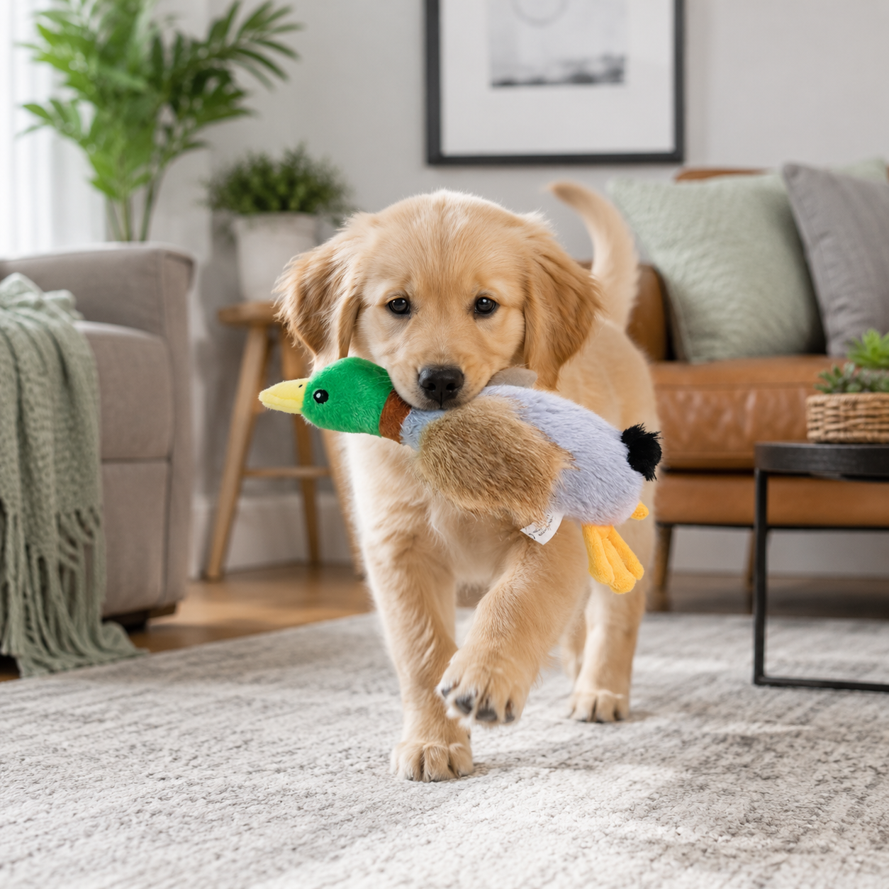 Cute Plush Duck Squeaky Dog Toy with Built-In Rope for Interactive Fun