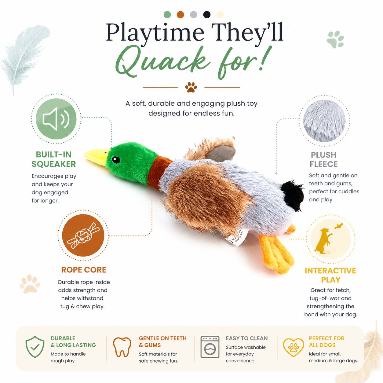 Cute Plush Duck Squeaky Dog Toy with Built-In Rope for Interactive Fun