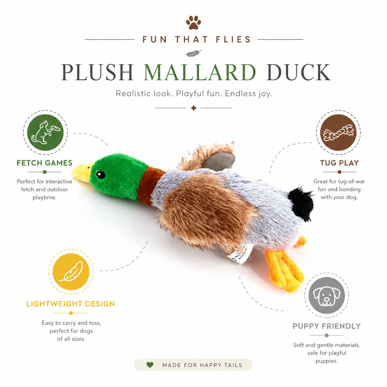 Cute Plush Duck Squeaky Dog Toy with Built-In Rope for Interactive Fun