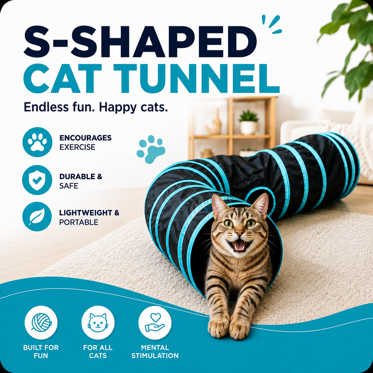 S-Shaped Cat Tunnel with Peek Hole