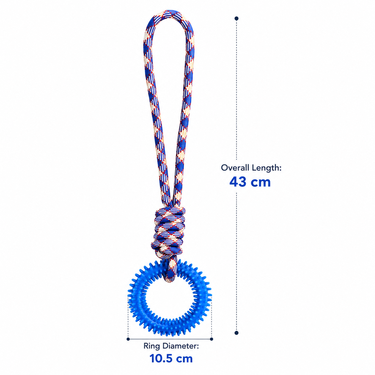 Rope Knot Dog Toy with Textured Rubber Ring - Blue