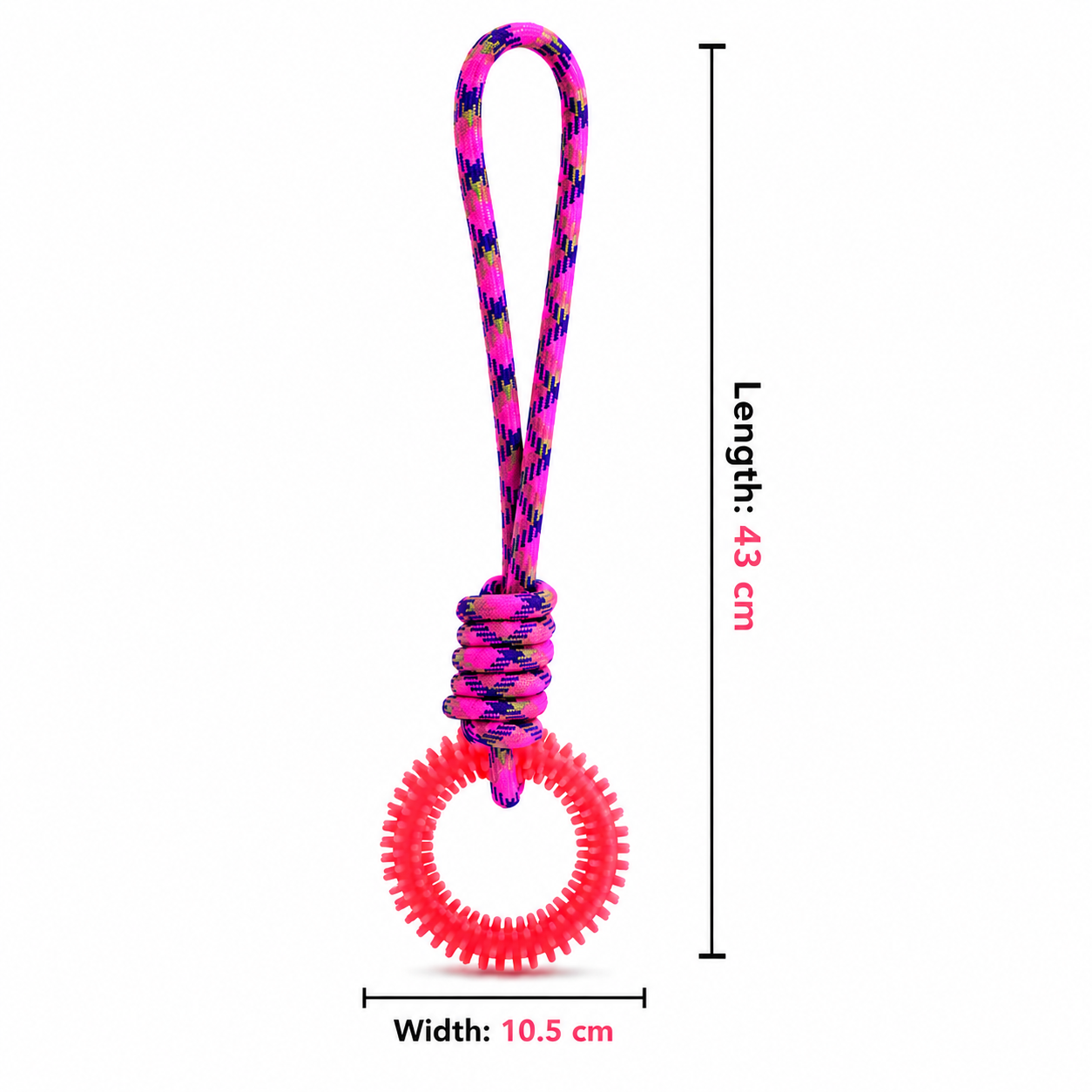 Rope Knot Dog Toy with Textured Rubber Ring - Pink