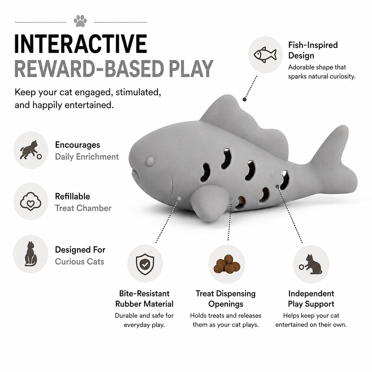 Fish-shaped Cat Treat Dispensing Chew Toy