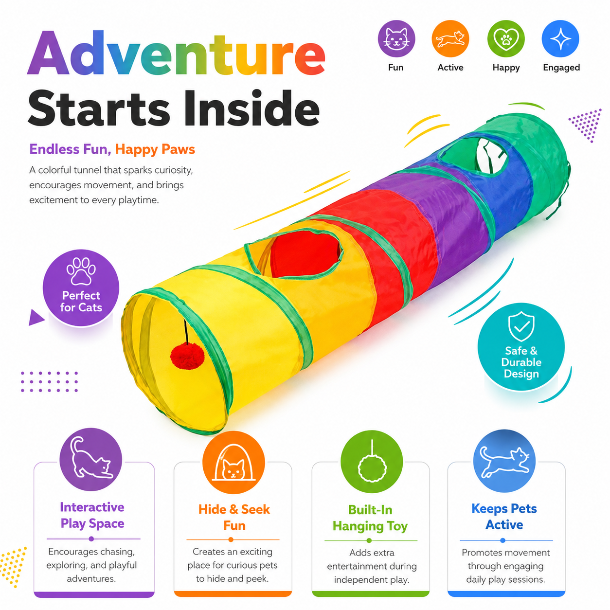 Collapsible Cat Play Tunnel for Indoor Outdoor Interactive Pet Play