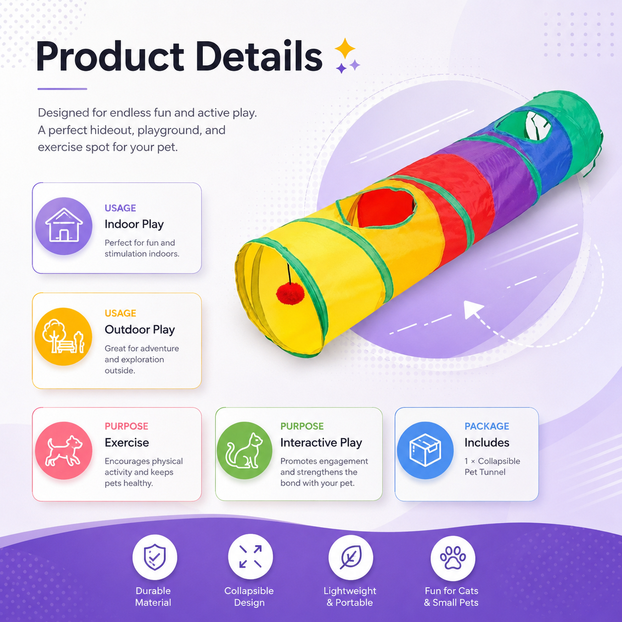 Collapsible Cat Play Tunnel for Indoor Outdoor Interactive Pet Play