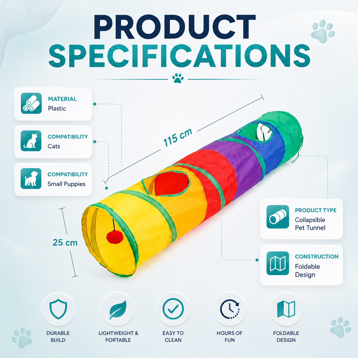 Collapsible Cat Play Tunnel for Indoor Outdoor Interactive Pet Play