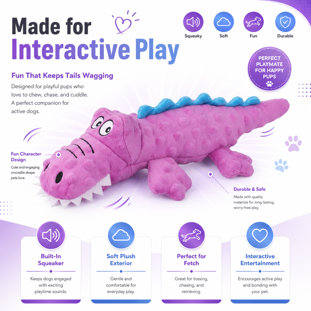 Soft Plush Octopus Squeaky Dog Toy for Interactive Chew and Play