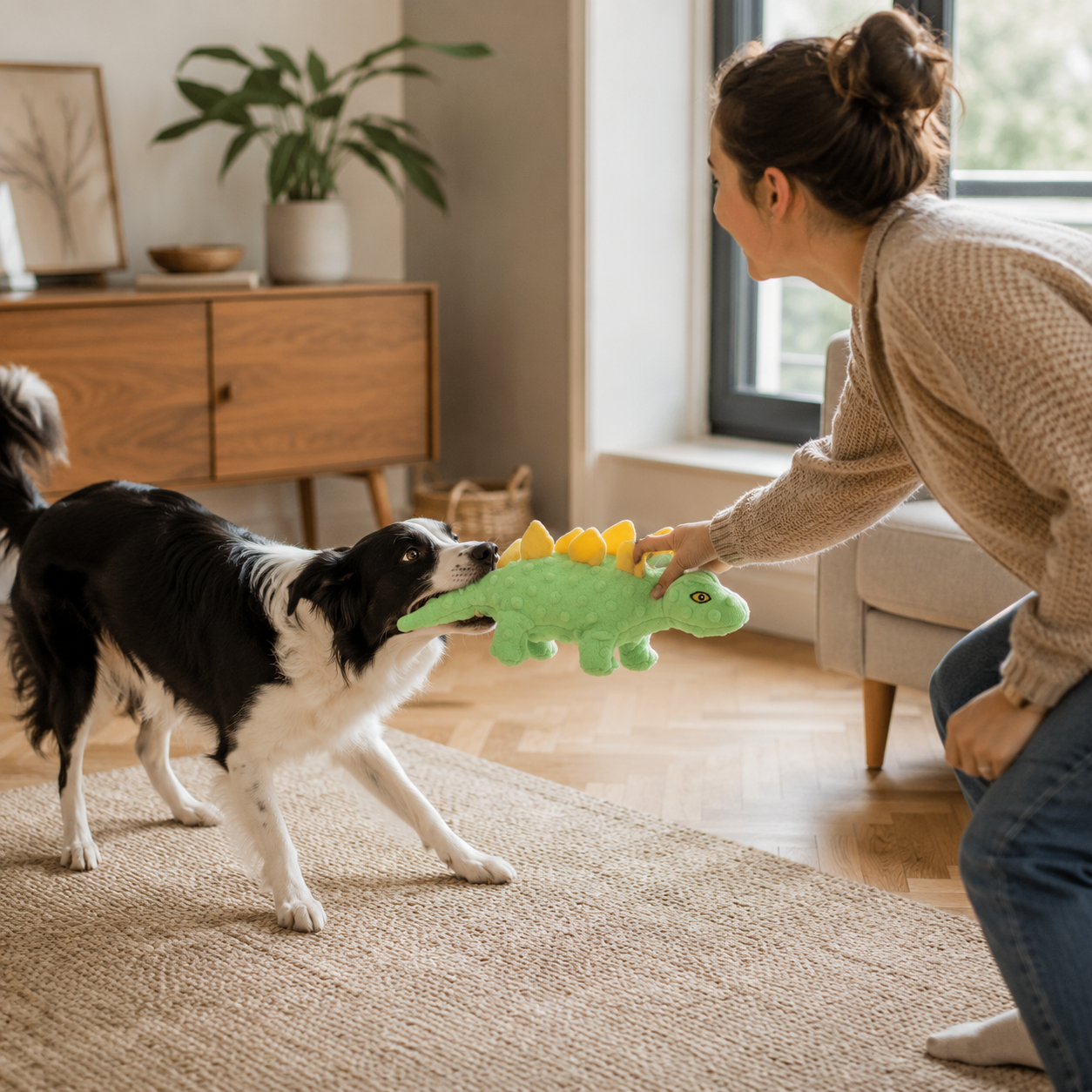 Soft Plush Octopus Dog Toy with Built In Squeaker for Interactive Play