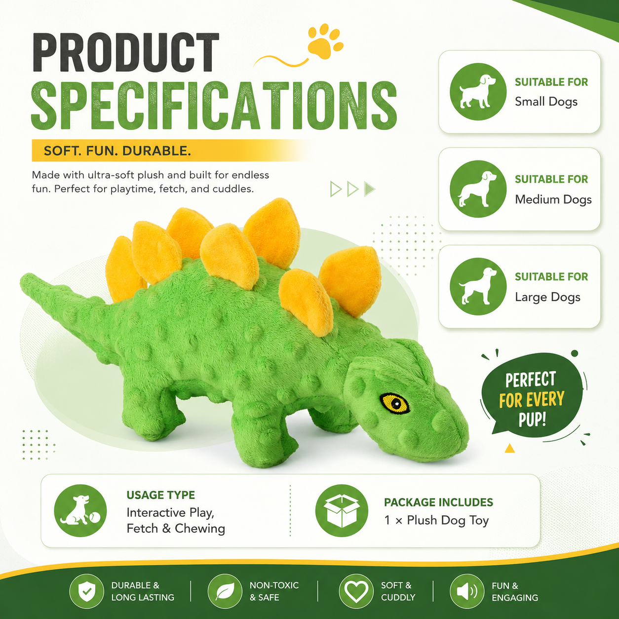 Soft Plush Octopus Dog Toy with Built In Squeaker for Interactive Play