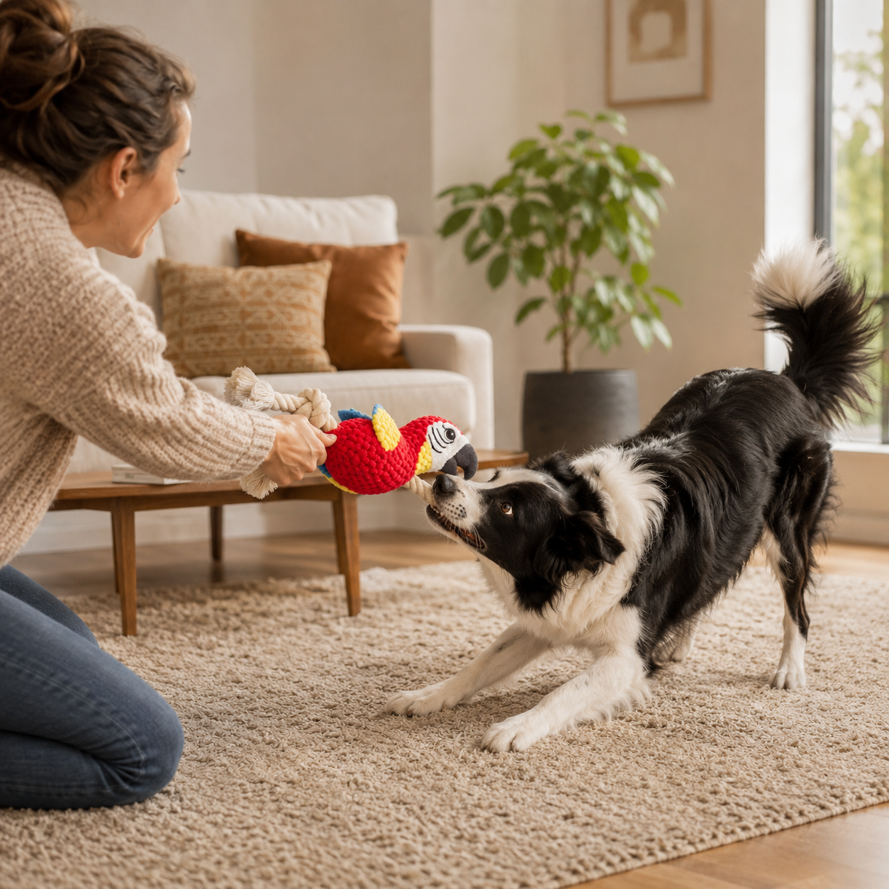 Plush Parrot Chew and Fetch Dog Toy with Squeaker for Everyday Play