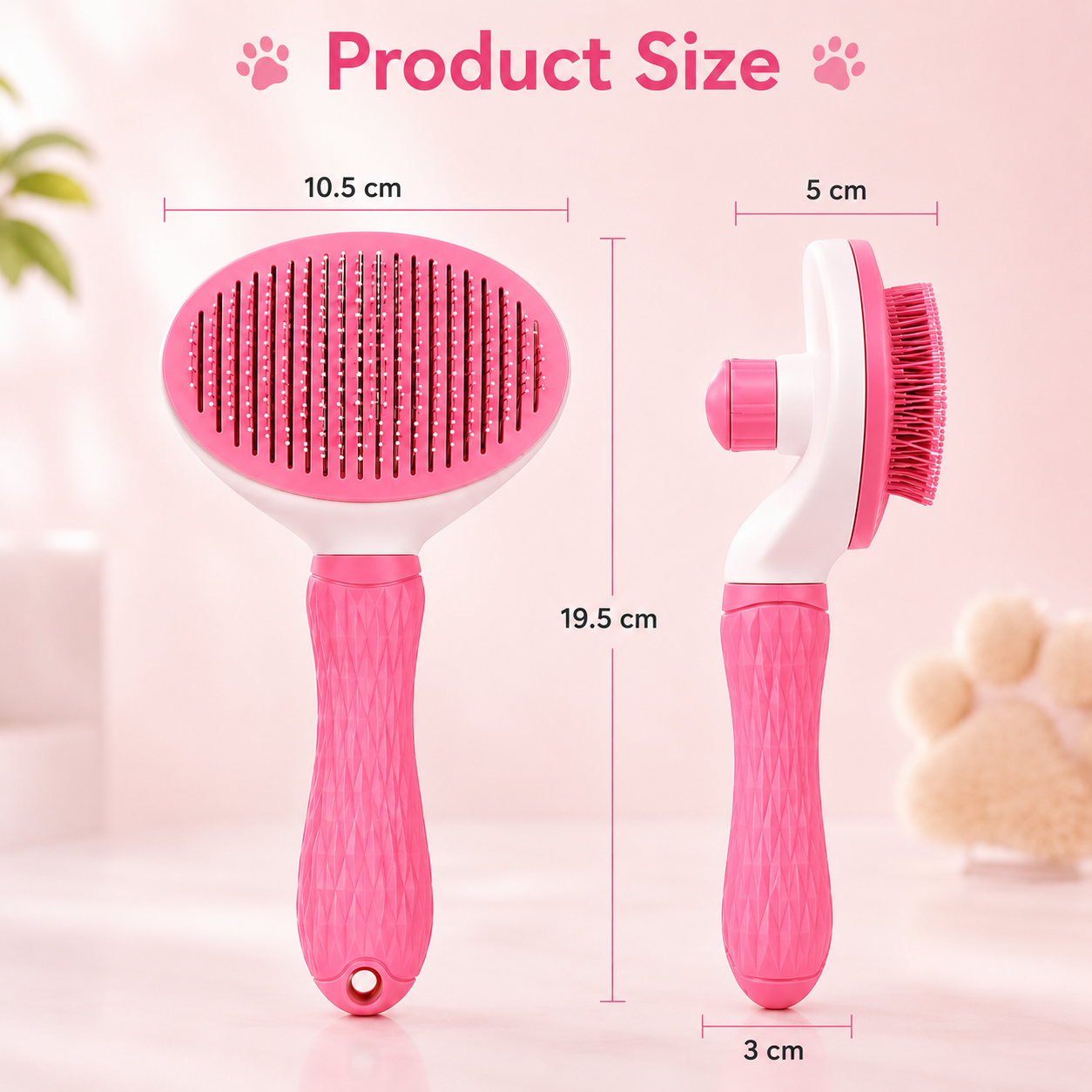 Pet Hair Removal Grooming Brush Self-Cleaning Slicker Comb for Dogs and Cats - Pink