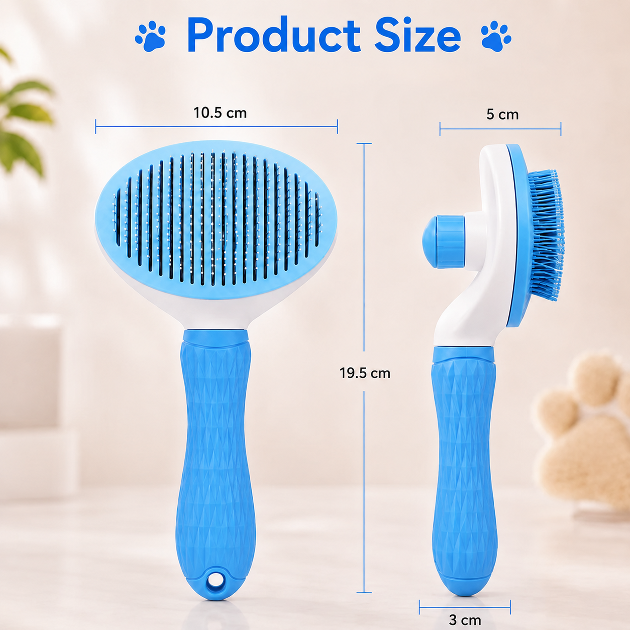 Self-Cleaning Pet Grooming Brush for Dogs and Cats - Blue
