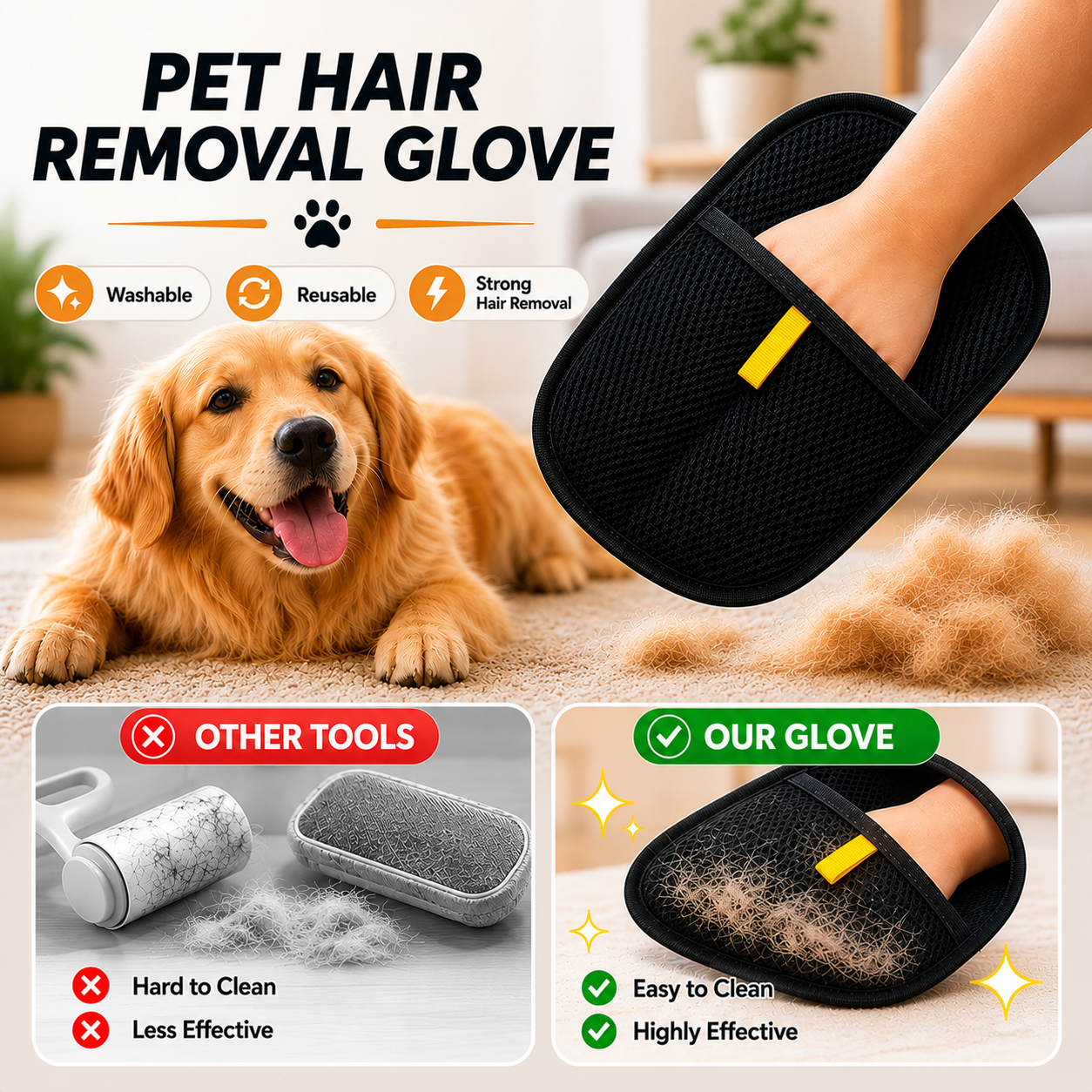 Electrostatic Pet Hair Removal Glove for Furniture Clothing and Pets