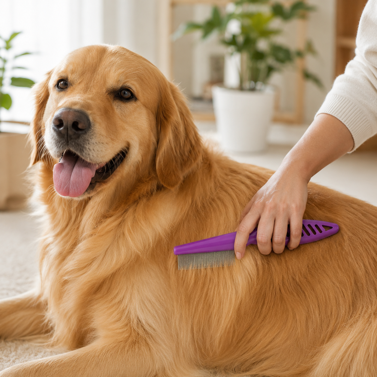 Compact Pet Hair Removal Comb with Stainless Steel Teeth for Dogs and Cats - Purple