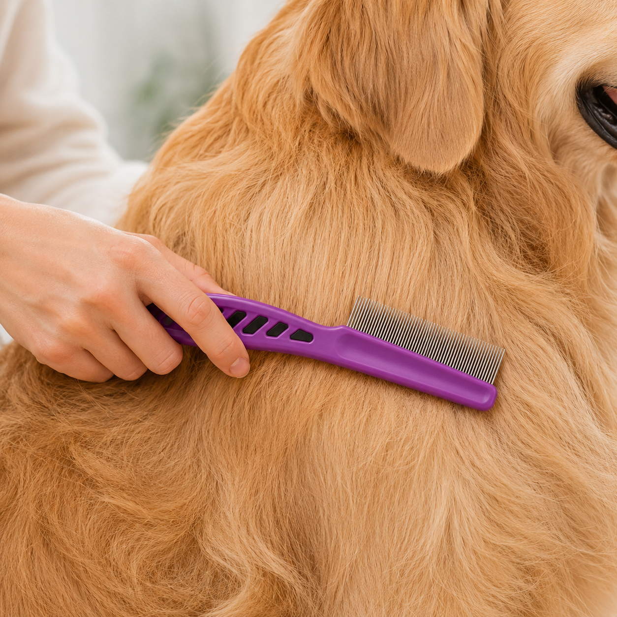 Compact Pet Hair Removal Comb with Stainless Steel Teeth for Dogs and Cats - Purple