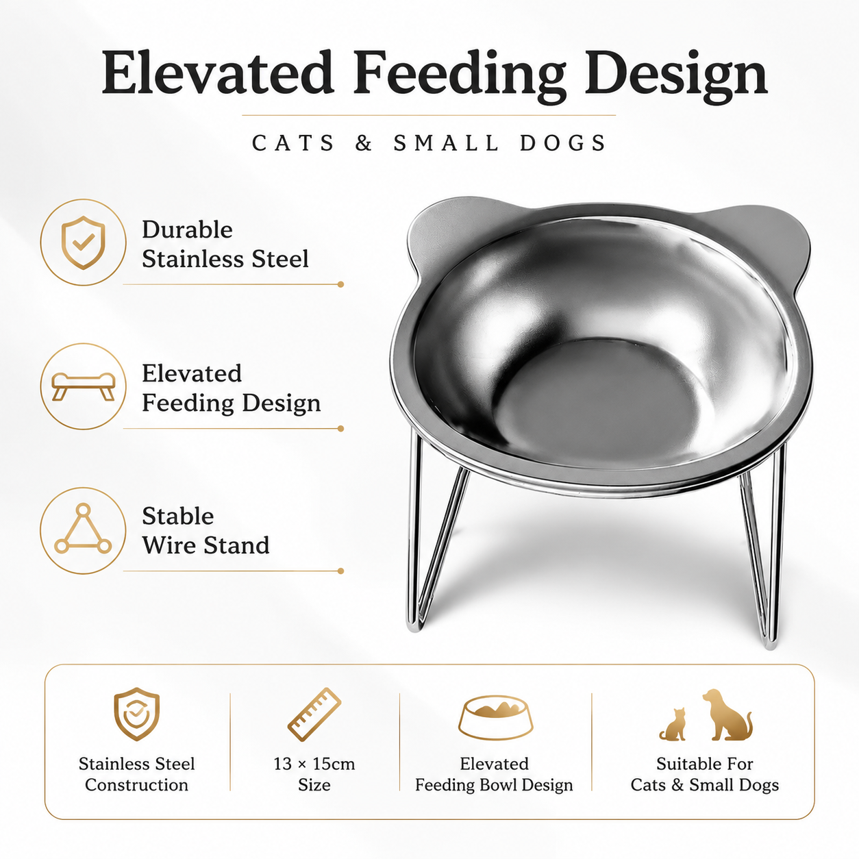 Stainless Steel Raised Pet Food Bowl with Stable Stand for Cats and Dogs