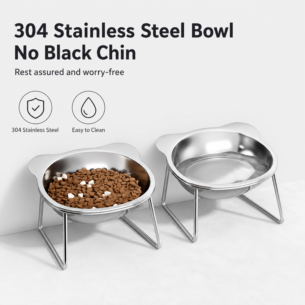 Stainless Steel Raised Pet Food Bowl with Stable Stand for Cats and Dogs