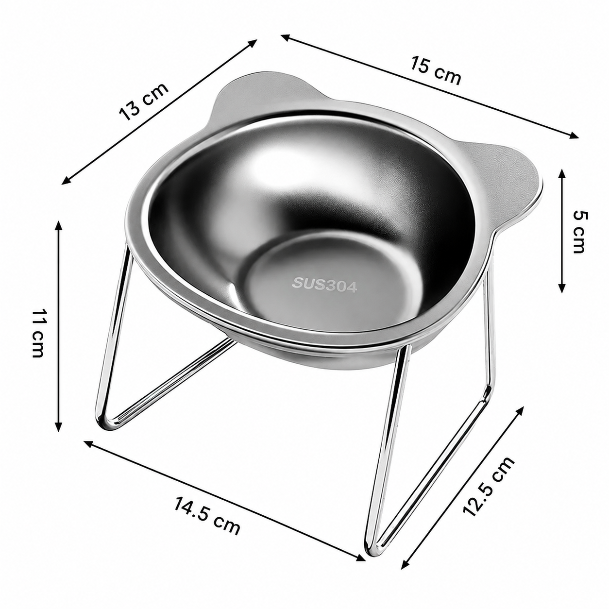 Stainless Steel Raised Pet Food Bowl with Stable Stand for Cats and Dogs