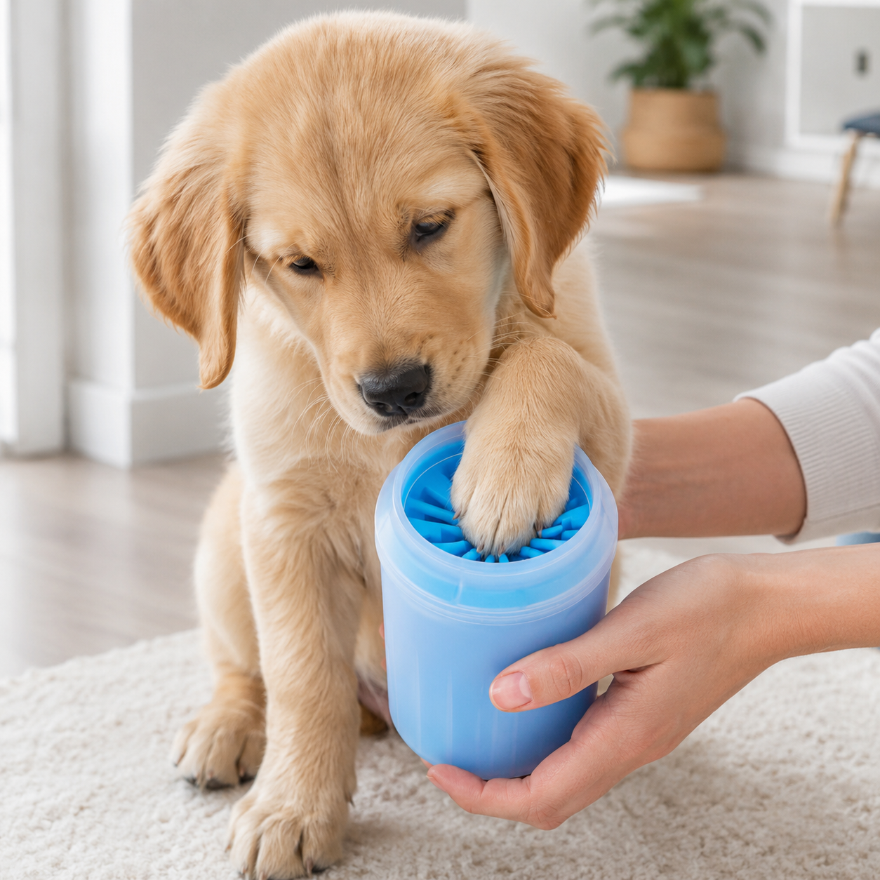 Compact Pet Paw Cleaning Cup with Silicone Bristles and Towel for Everyday Paw Care - Blue