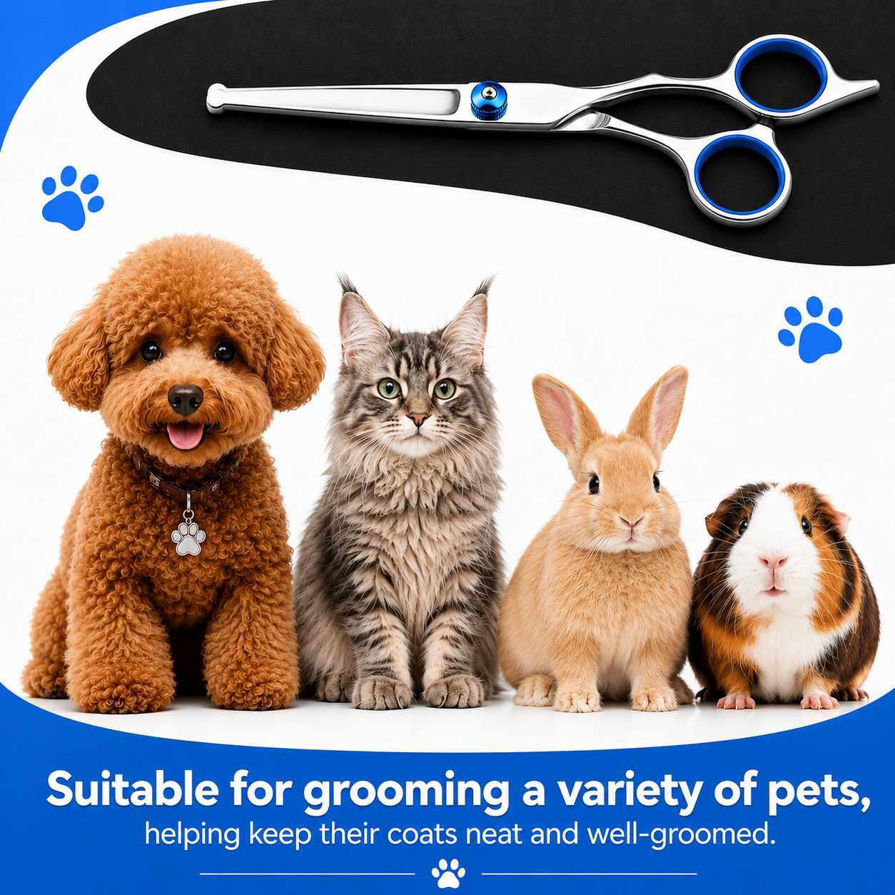 Professional Pet Grooming Scissors 6 Inch Rounded Tip Hair Trimming - Straight Shear