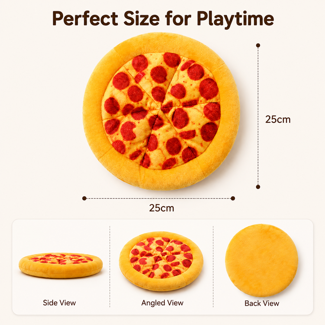 Plush Pizza Dog Toy Squeaky Interactive Chew Toy for Small to Large Dogs
