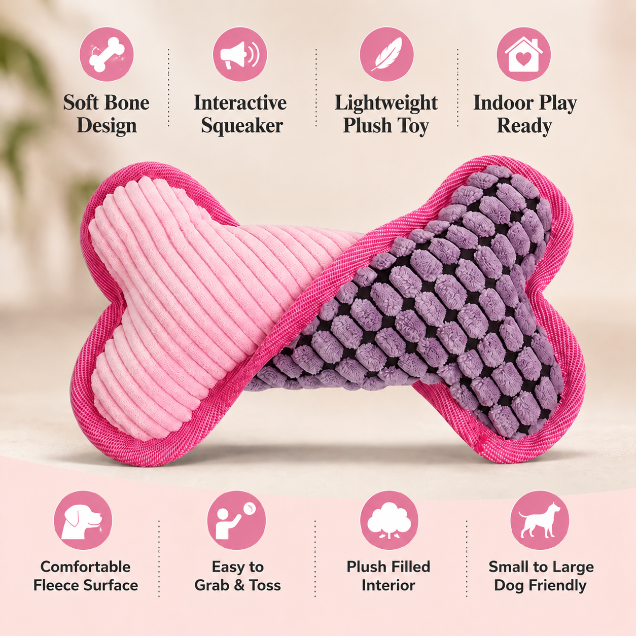 Plush Bone Squeaky Dog Toy Interactive Chew Toy for Small Medium and Large Dogs