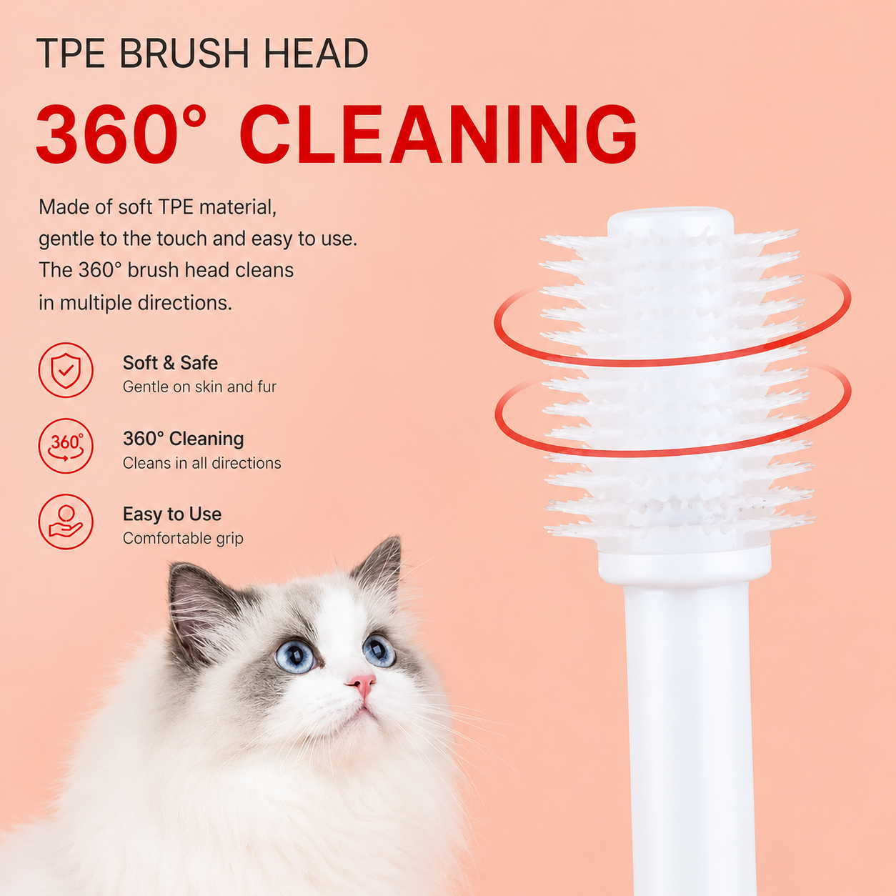 Soft Bristle Pet Toothbrush for Cats and Small Pets Oral Care Grooming Tool