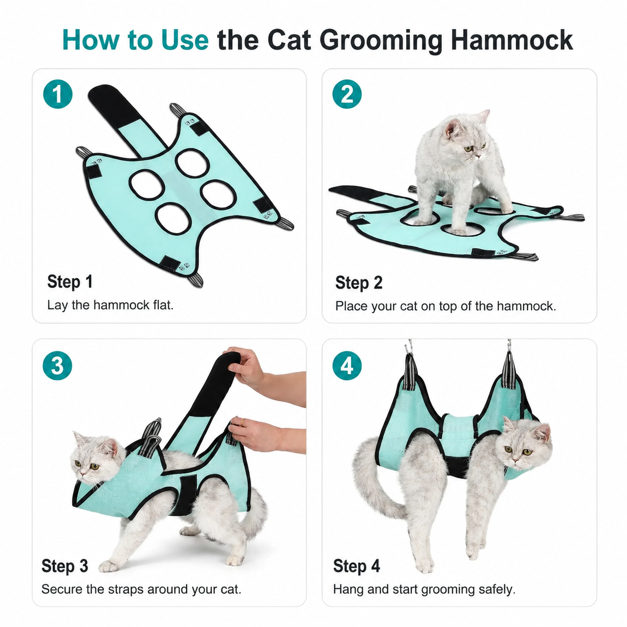 Adjustable Pet Grooming Hammock for Nail Trimming and Grooming Care - Green