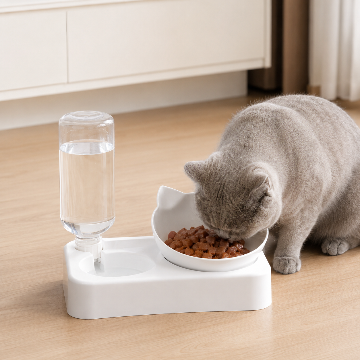 Raised Pet Feeding Station with 15 Degrees Tilt for Cats and Small Pets