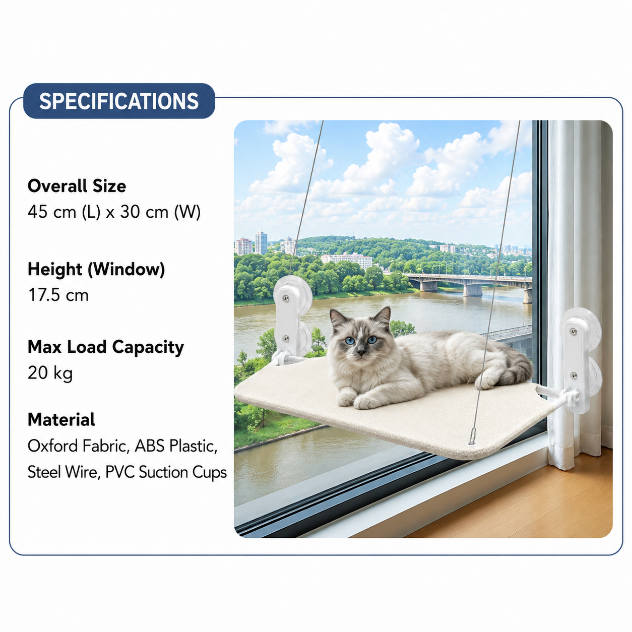 Cat Window Hammock Suction Cup Mounted Hanging Perch Space Saving Pet Lounge