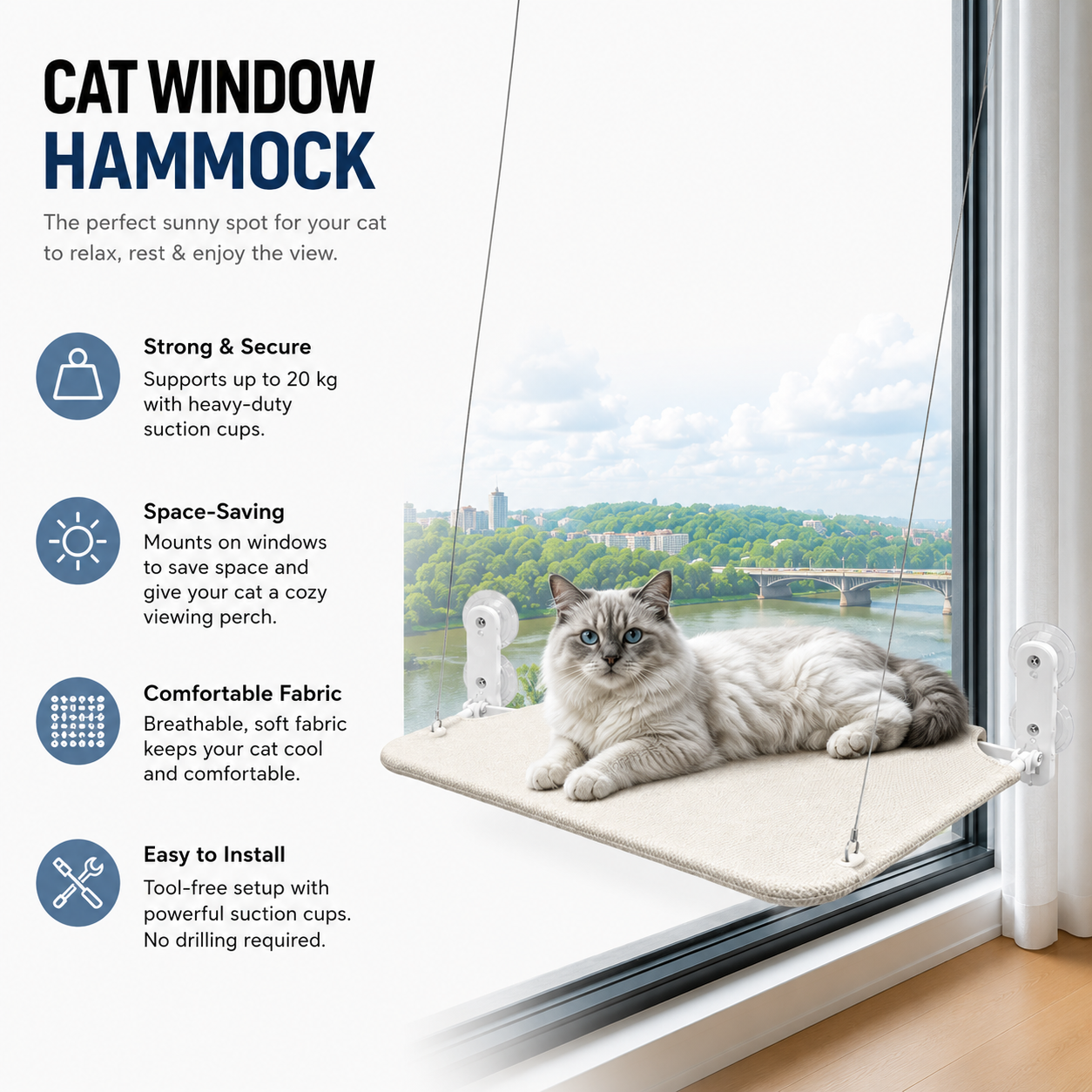 Cat Window Hammock Suction Cup Mounted Hanging Perch Space Saving Pet Lounge