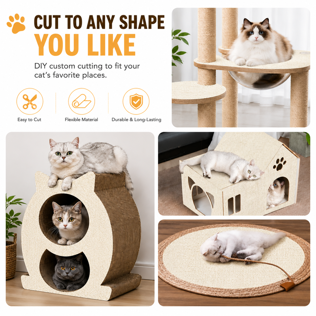 Cat Scratching Mat Self Adhesive Trimmable Carpet Protector for Sofa Walls Floors - White