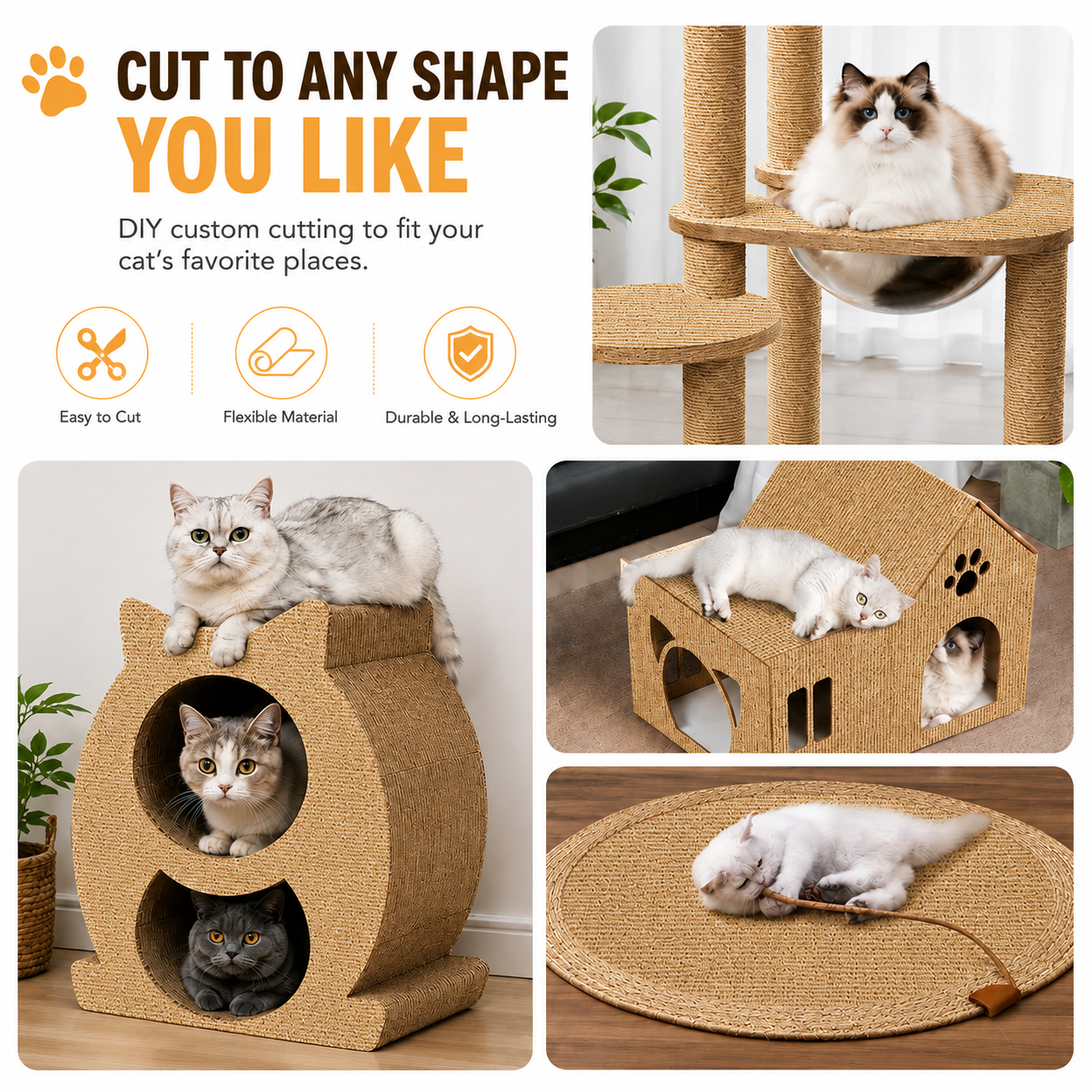 Self Adhesive Cat Scratching Mat Trimmable Carpet Protector for Pets - Khaki