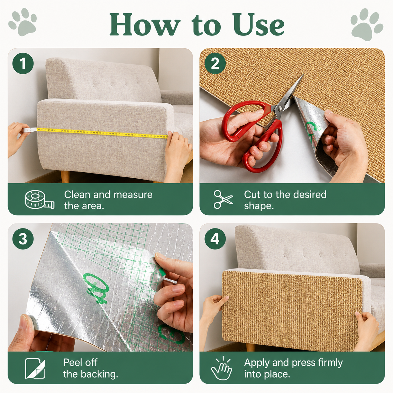 Self Adhesive Cat Scratching Mat Trimmable Carpet Protector for Pets - Khaki