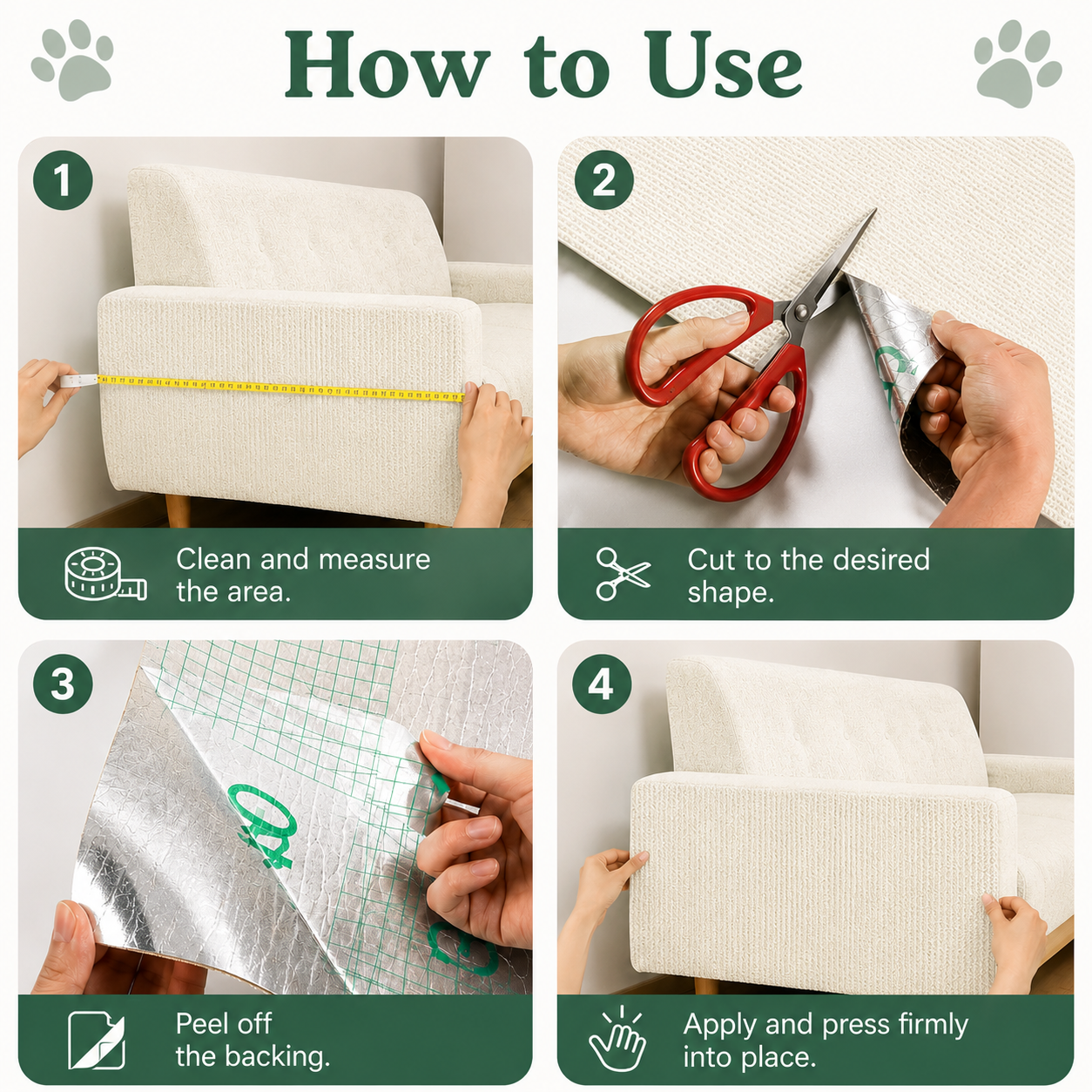 Cat Scratching Mat Self Adhesive Trimmable Carpet Protector for Sofa Walls Floors - White