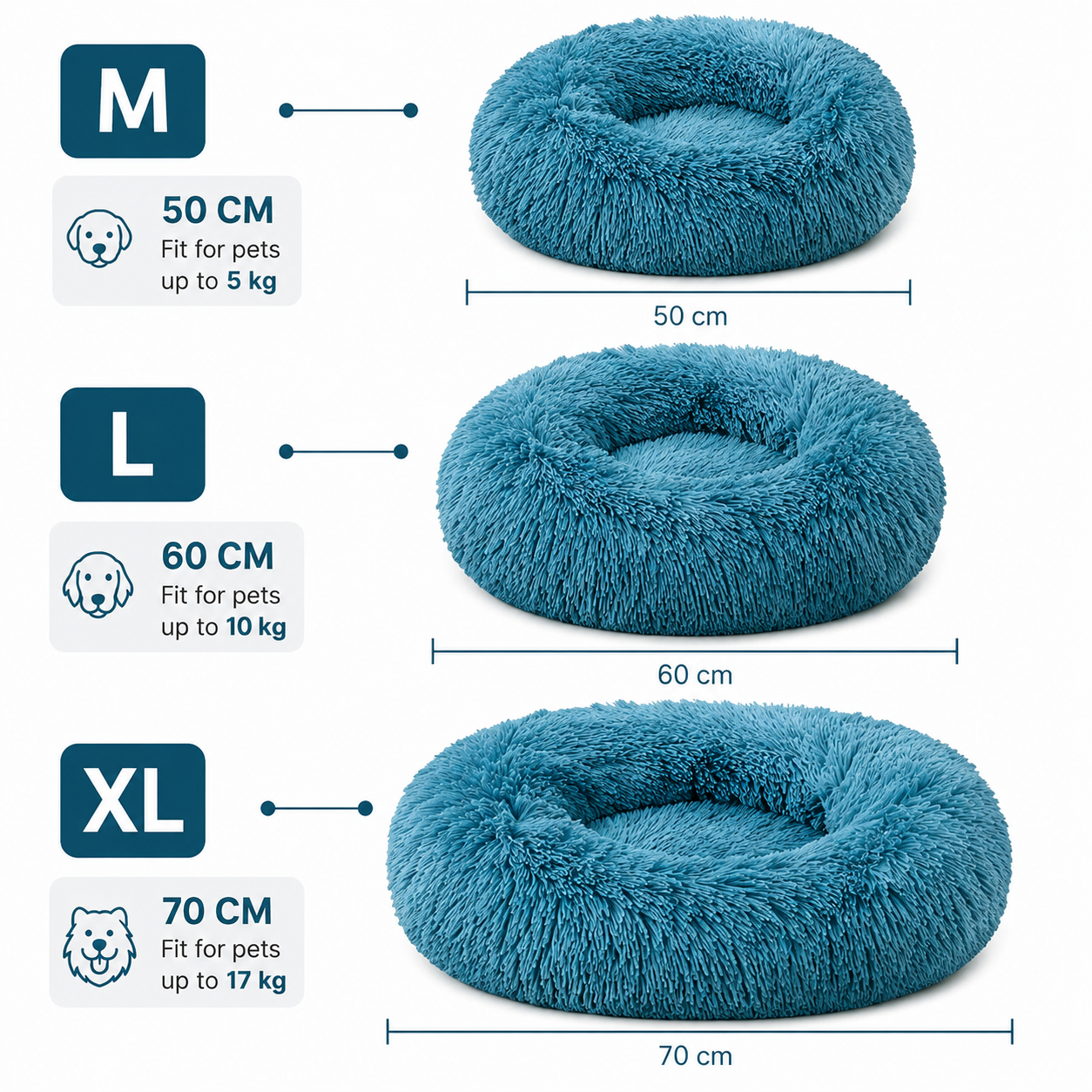 Round Plush Pet Bed Washable Soft Cushion Mat for Dogs and Cats - Teal