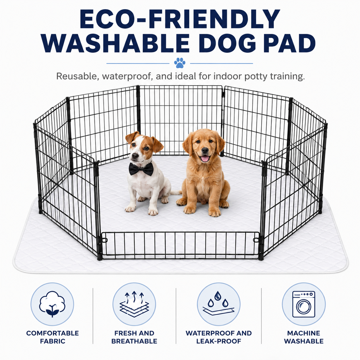Absorbent Pet Diaper Mat Washable Reusable Dog Training Pad with Waterproof Design