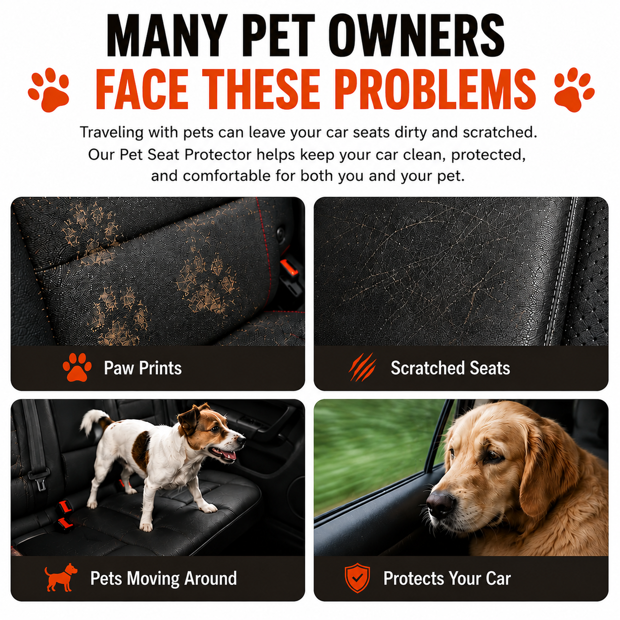Foldable Pet Travel Hammock and Seat Protector Mat for Dogs and Cats - Brown