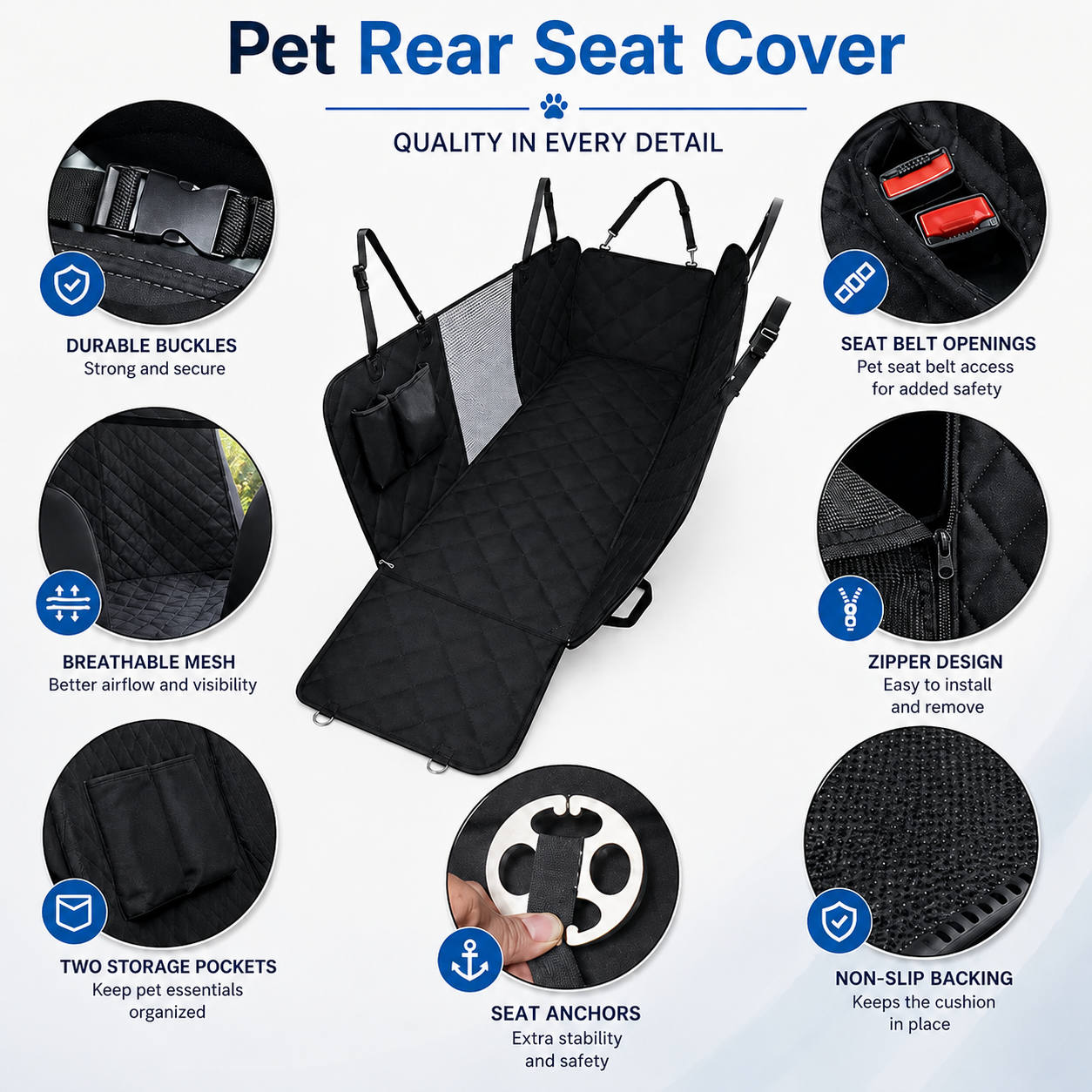 Waterproof Pet Rear Seat Cover Hammock with Mesh Window 137x147cm