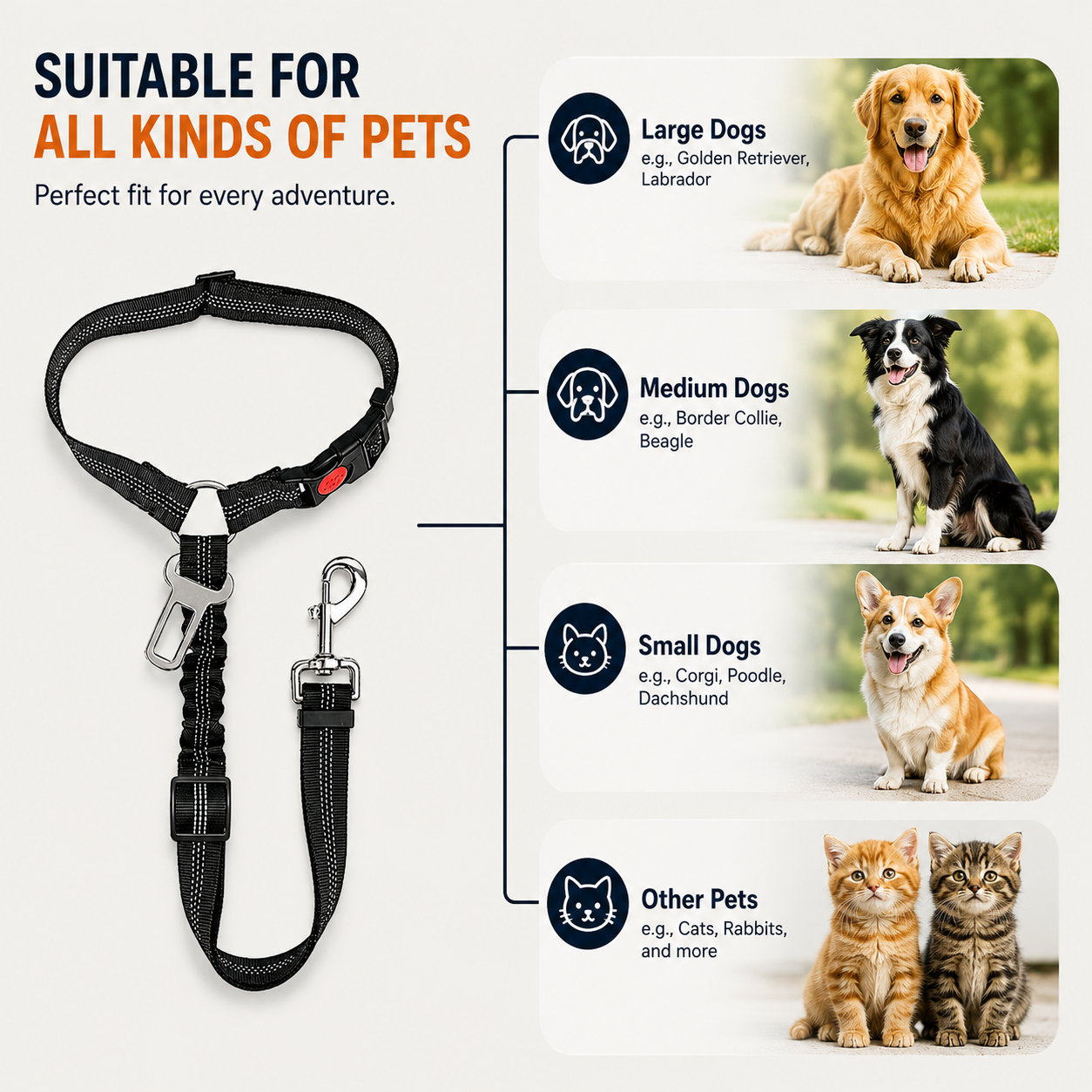 2 in 1 Pet Safety Leash Adjustable Elastic Travel Strap for Dogs and Cats - Black