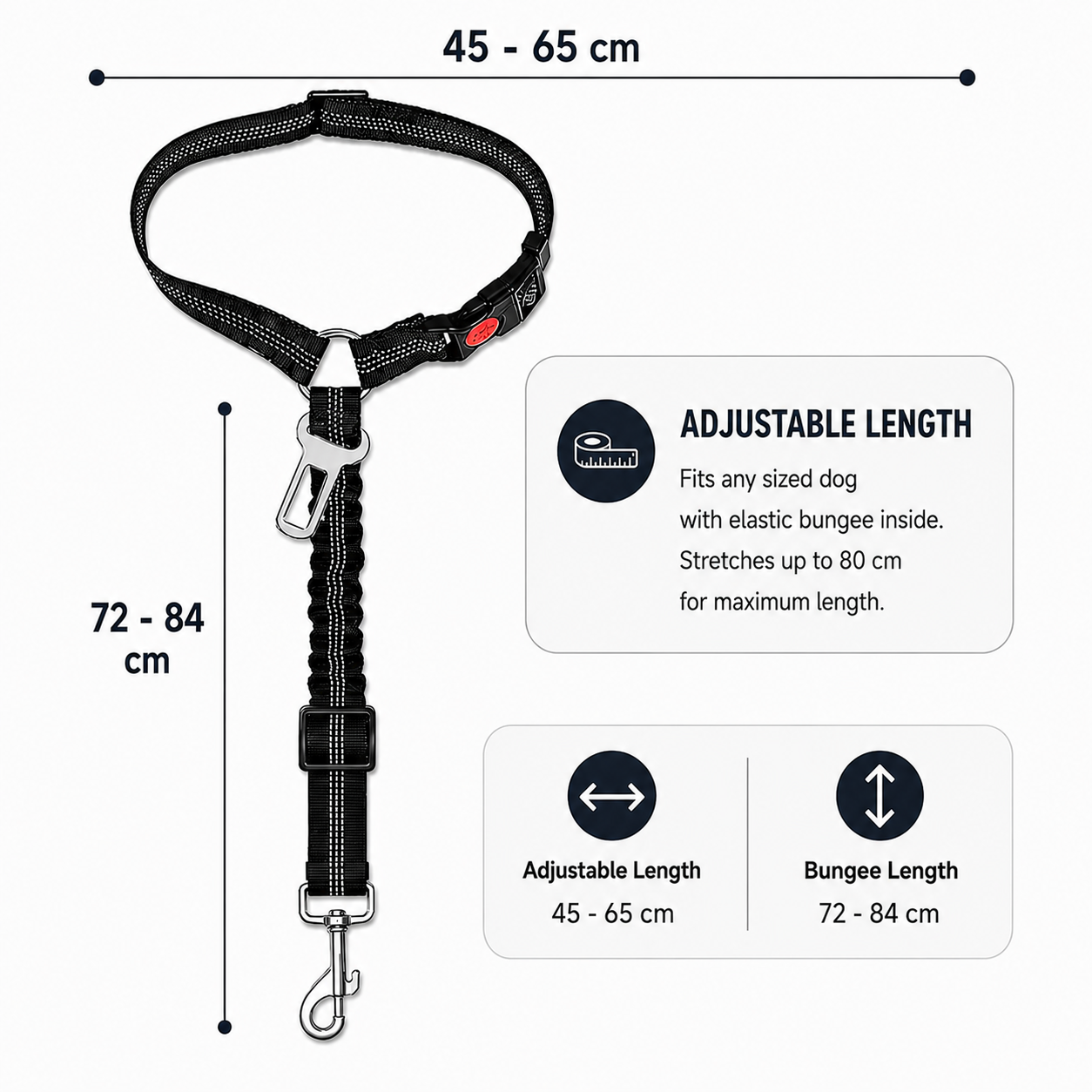 2 in 1 Pet Safety Leash Adjustable Elastic Travel Strap for Dogs and Cats - Black