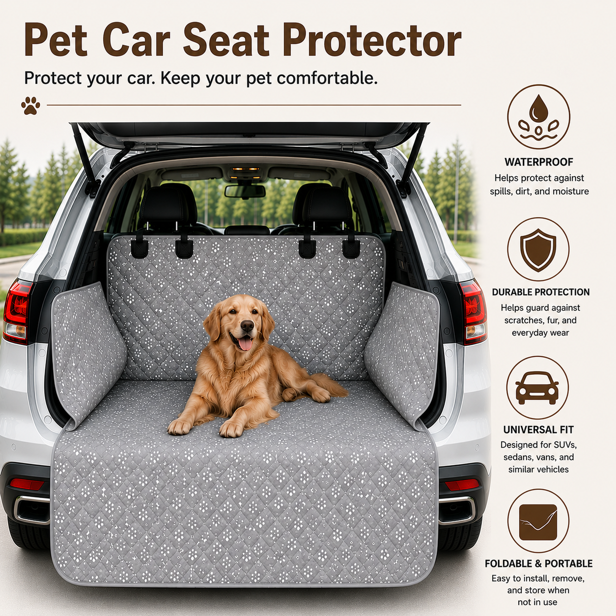 Foldable Waterproof Pet Car Seat Protector for SUVs Sedans and Vans