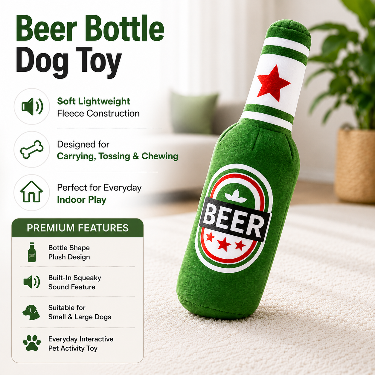 Beer Bottle Dog Toy Interactive Chew Toy for Small and Large Dogs
