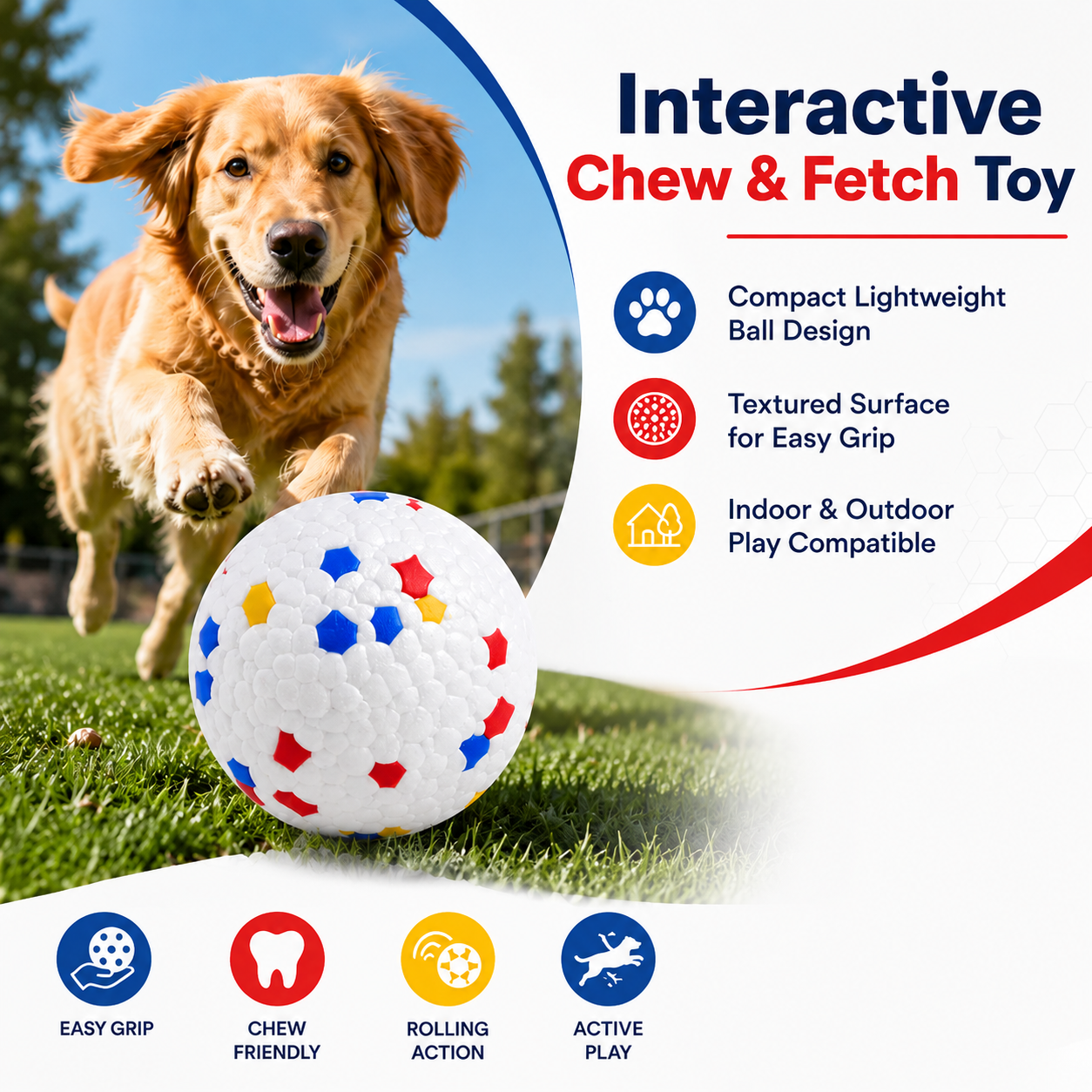Interactive Dog Ball for Chewing Fetch and Daily Play