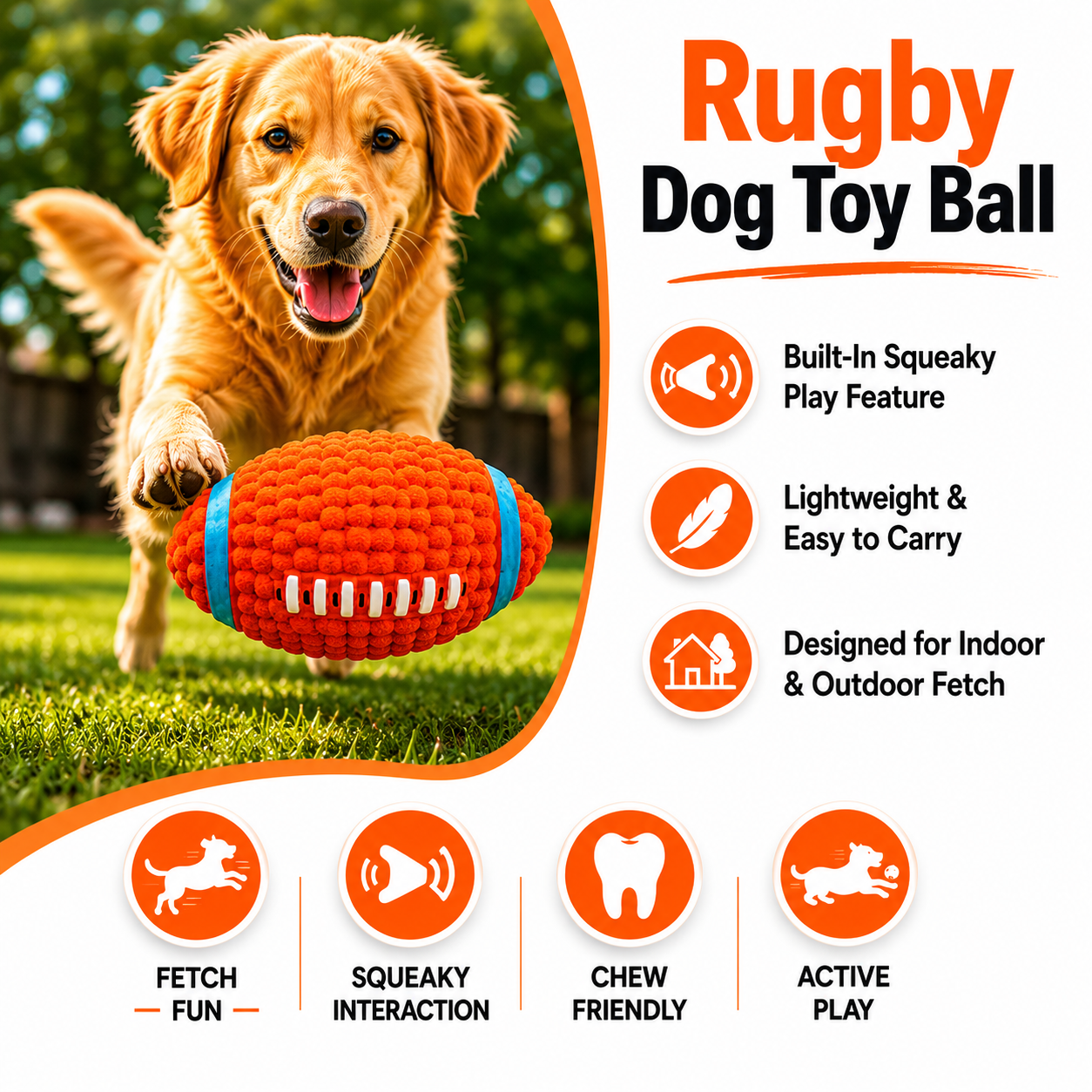 Rugby Dog Toy Ball for Fetch Training and Interactive Play