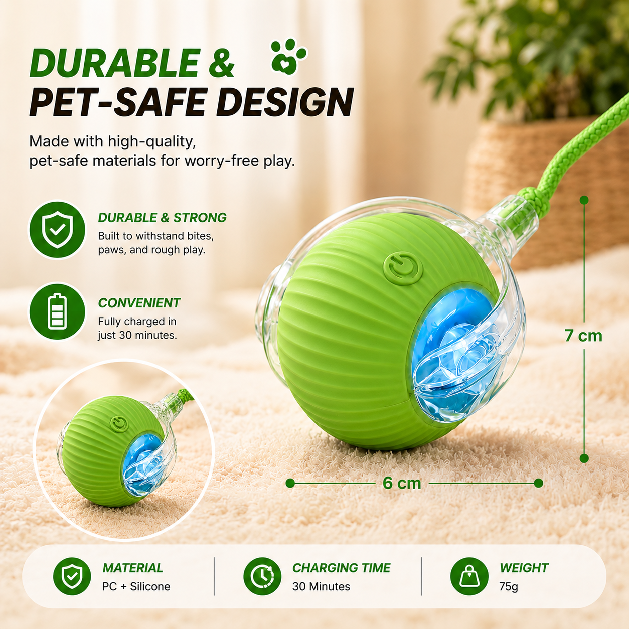 Interactive Automatic Ball with Teaser Stick Cat Toy - Green