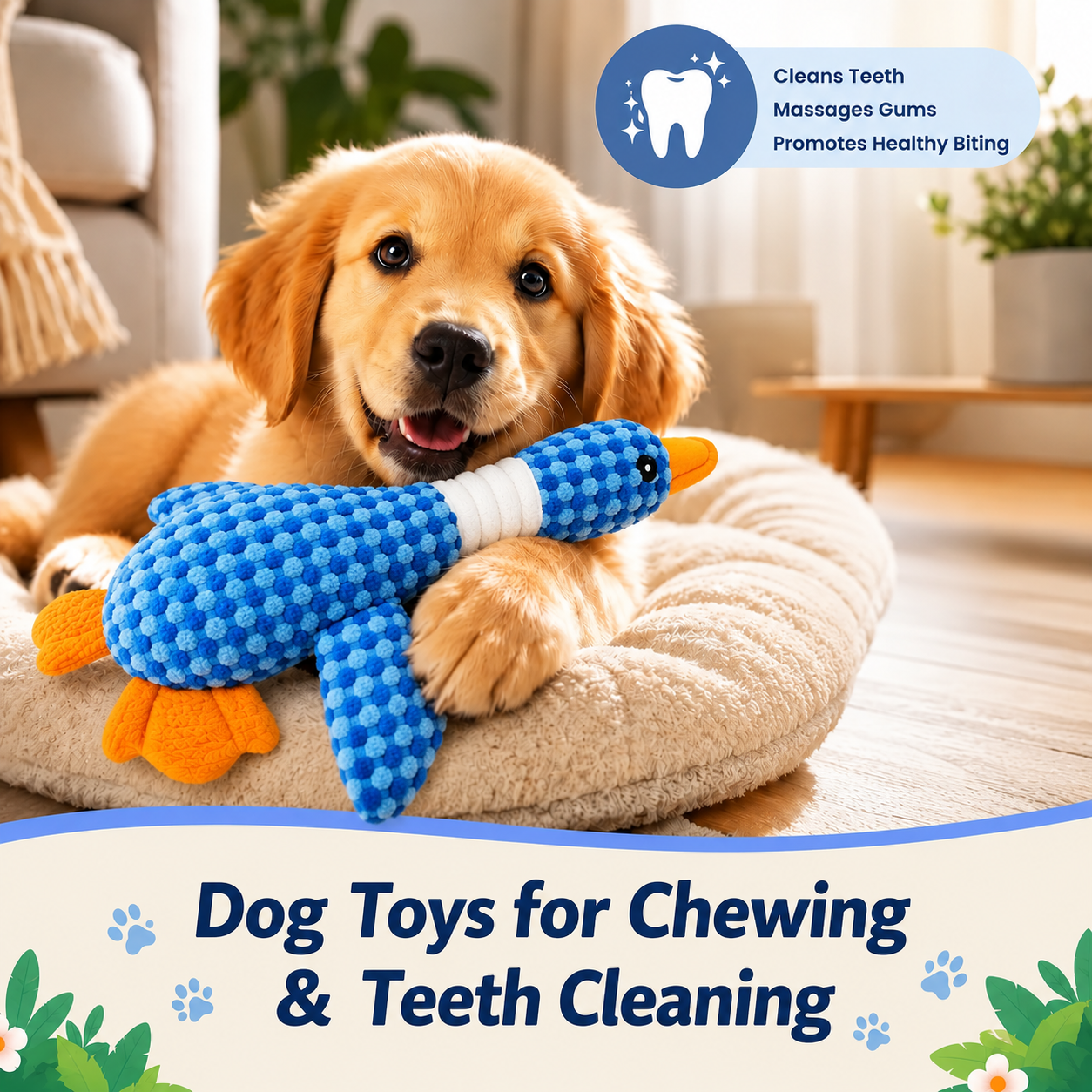 Interactive Goose Plush Dog Toy - Blue
