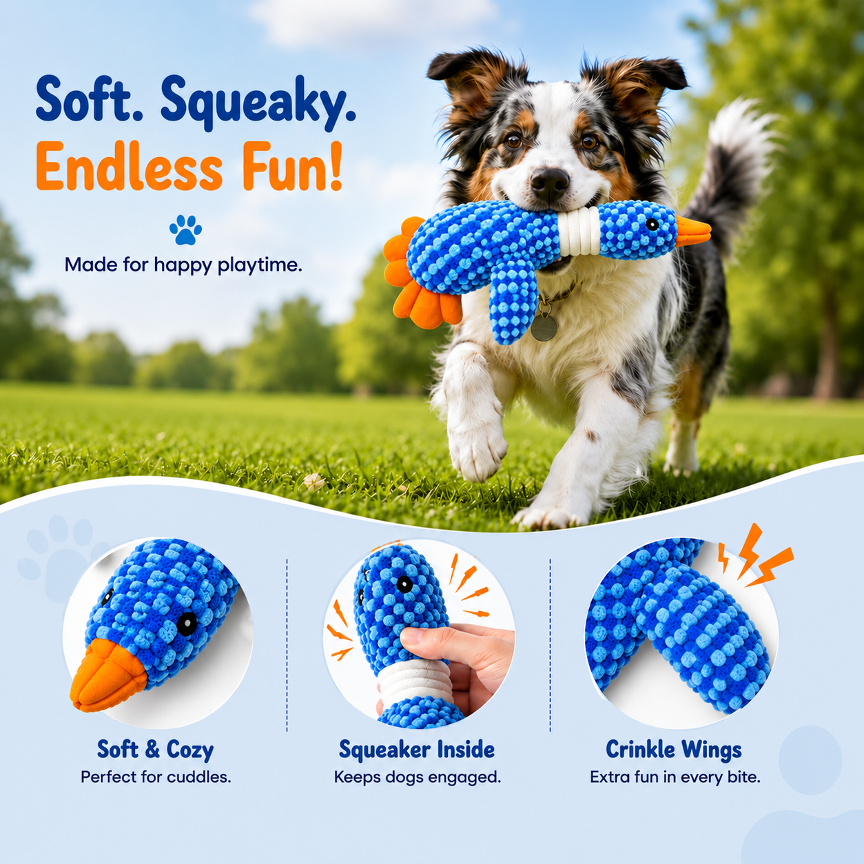 Interactive Goose Plush Dog Toy - Blue